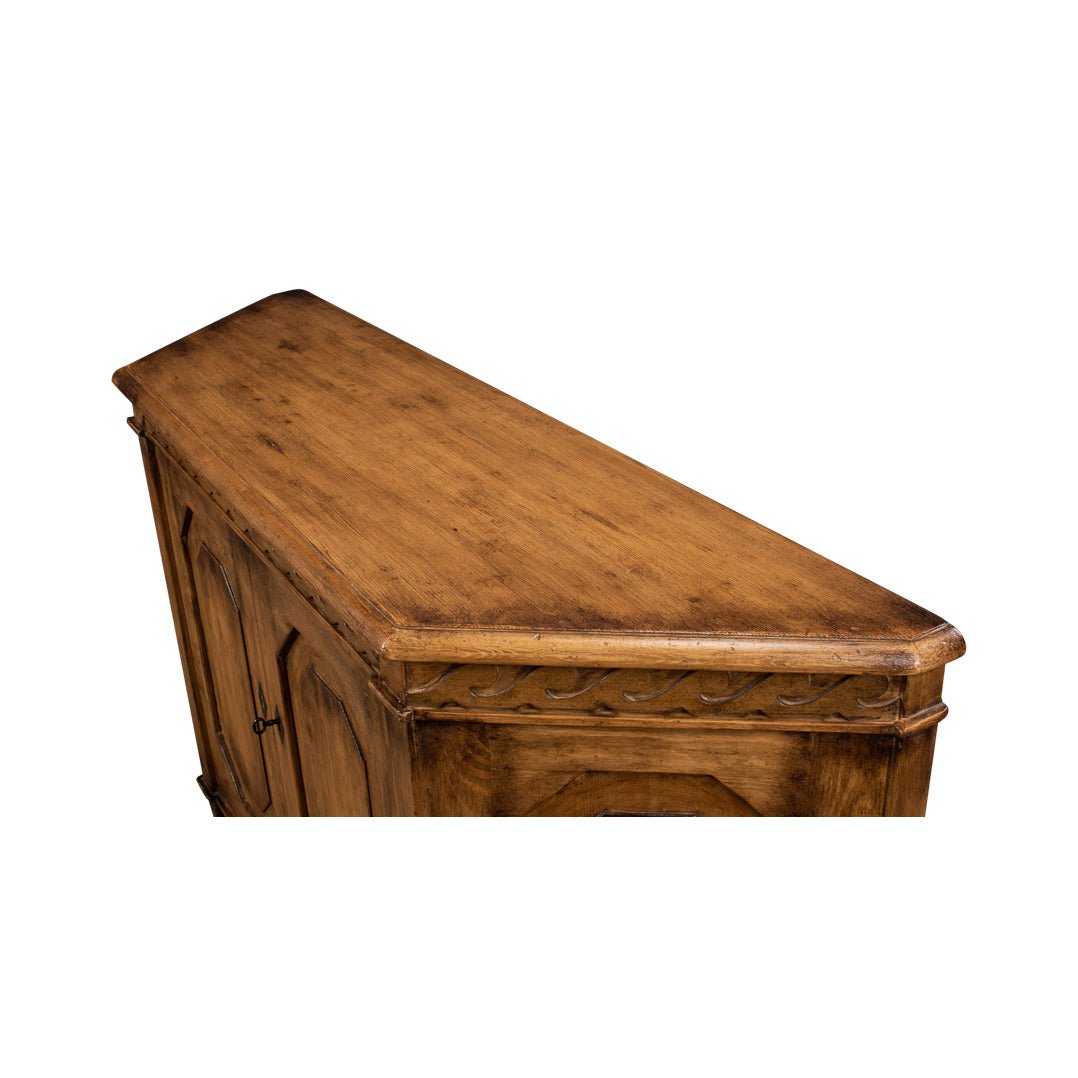 Top view of reclaimed pine credenza's wood grain.