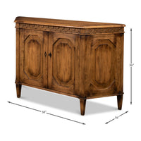 Dimensions of reclaimed pine credenza, detailed view.
