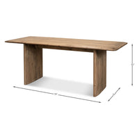 Reclaimed pine dining table with dimensions, angled perspective.