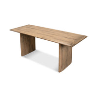 Top angled view of reclaimed pine dining table, left side.
