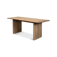 Slightly angled view of reclaimed pine dining table, right side.