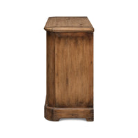 Side profile of reclaimed pine side cabinet showing depth.