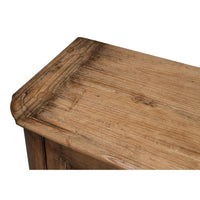 Close-up of wood grain on reclaimed pine side cabinet.