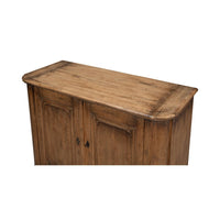 Top view of reclaimed pine side cabinet surface details.