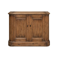 Front view of reclaimed pine side cabinet with closed doors.