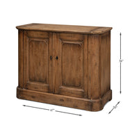 Dimensions of reclaimed pine side cabinet shown with measurements.