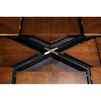 Close-up of dining table internal mechanism.
