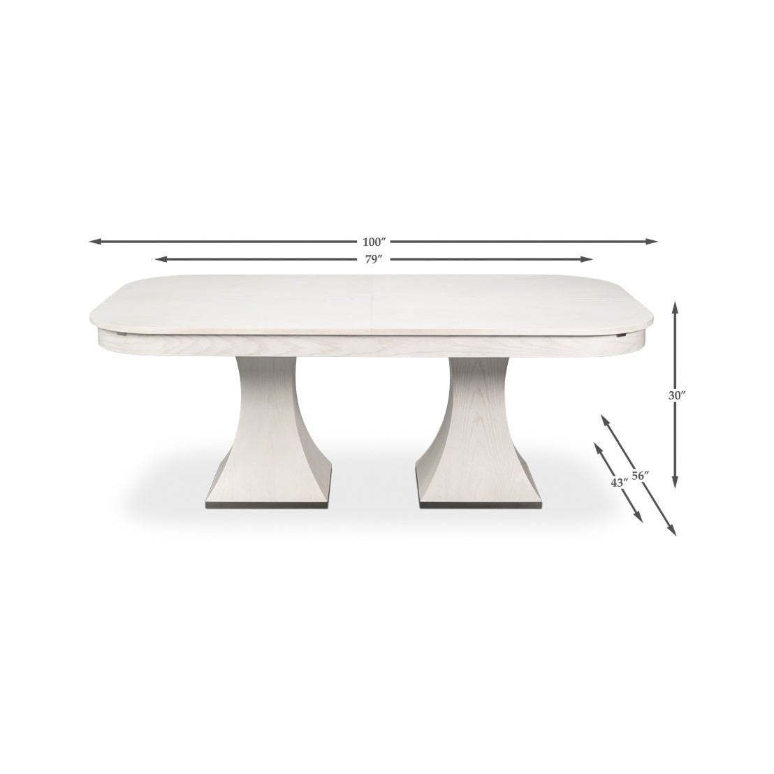 Dining table dimensions with annotated measurements shown.