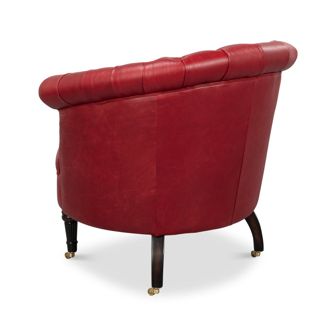 Red barrel back chair right side view.