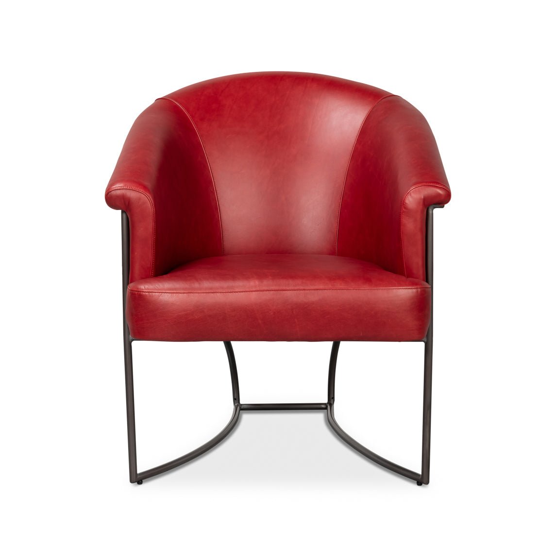 Red leather tub chair front view.