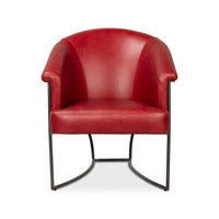 Red leather tub chair front view.