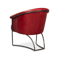 Red leather tub chair rear angle.