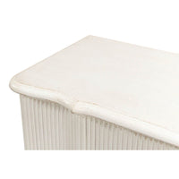 Top corner detail, reeded antique white cabinet finish.