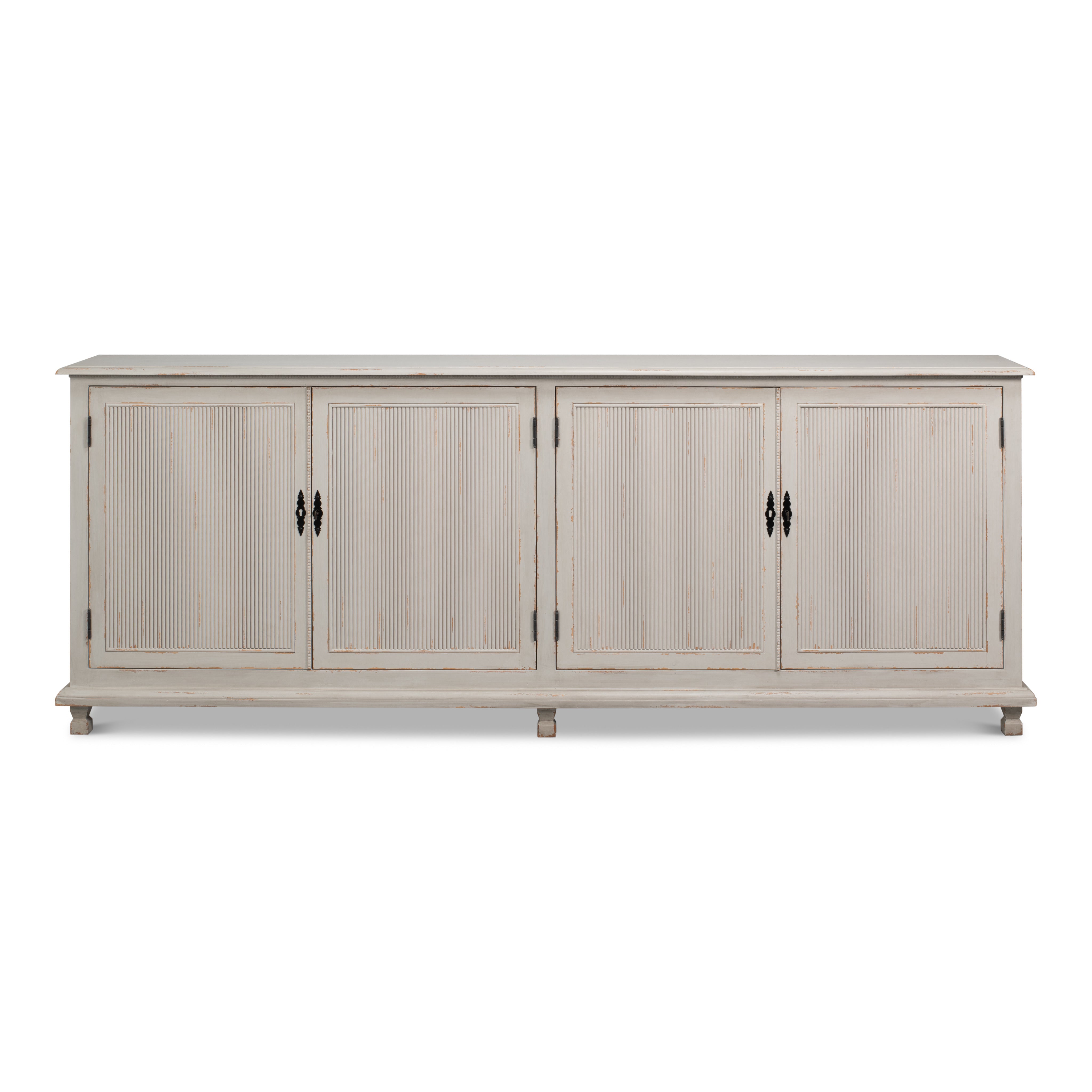 Reeded Gray Sideboard with Two Locking Doors - additional view