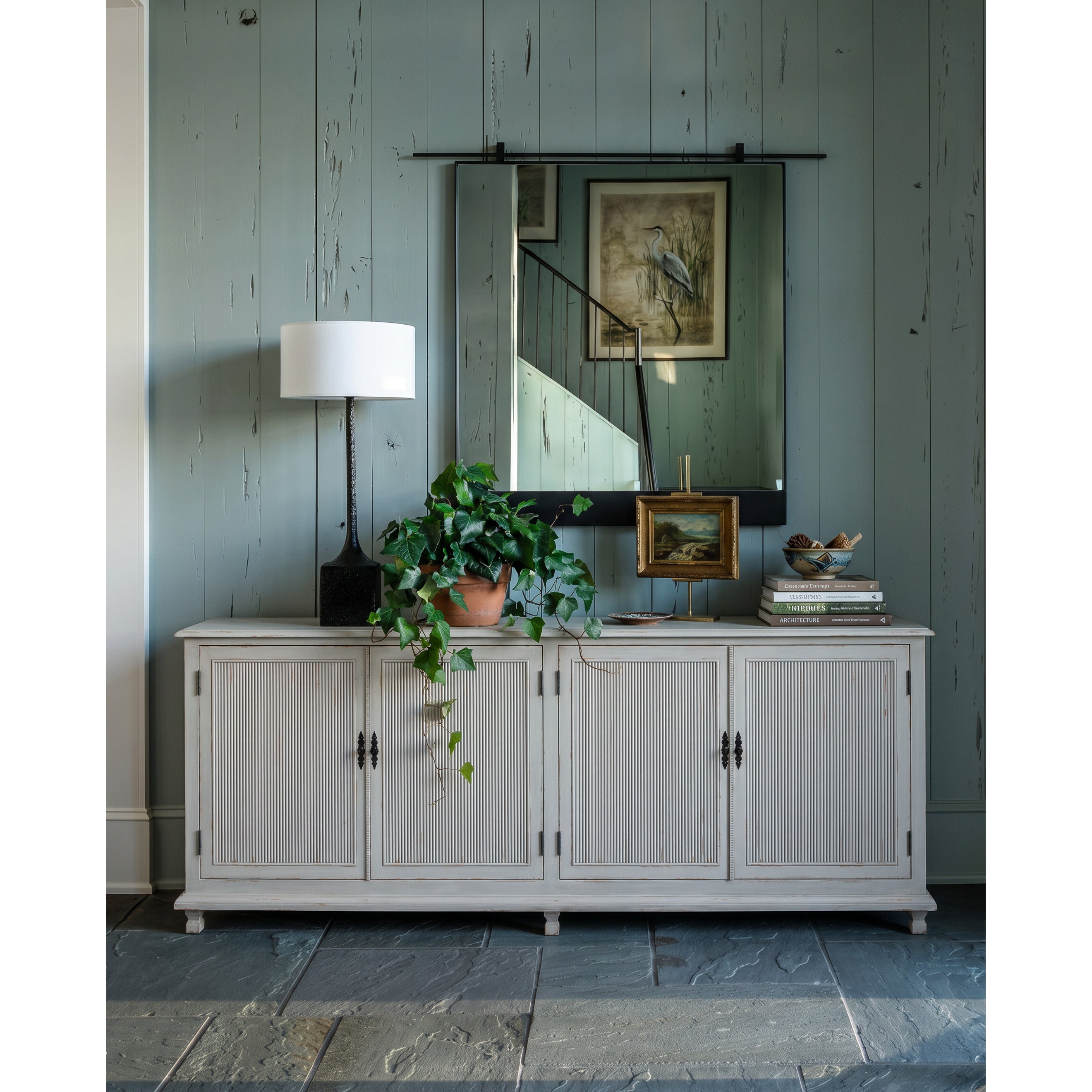 Reeded Gray Sideboard with Two Locking Doors - additional view