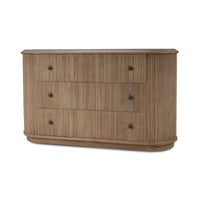 Oval dresser at an angle, three visible drawers.