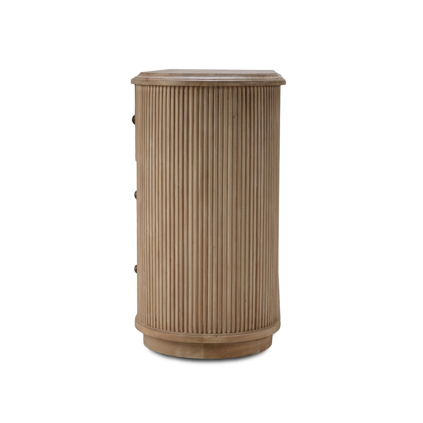 Side view of oval dresser, showing reeded texture.