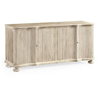 Angled side view of reeded buffet cabinet design.
