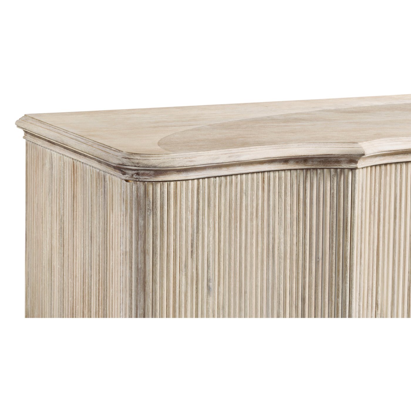 Close-up of cabinet corner detail and top edge.