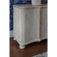 Side view of cabinet detail, highlighting reeded texture.