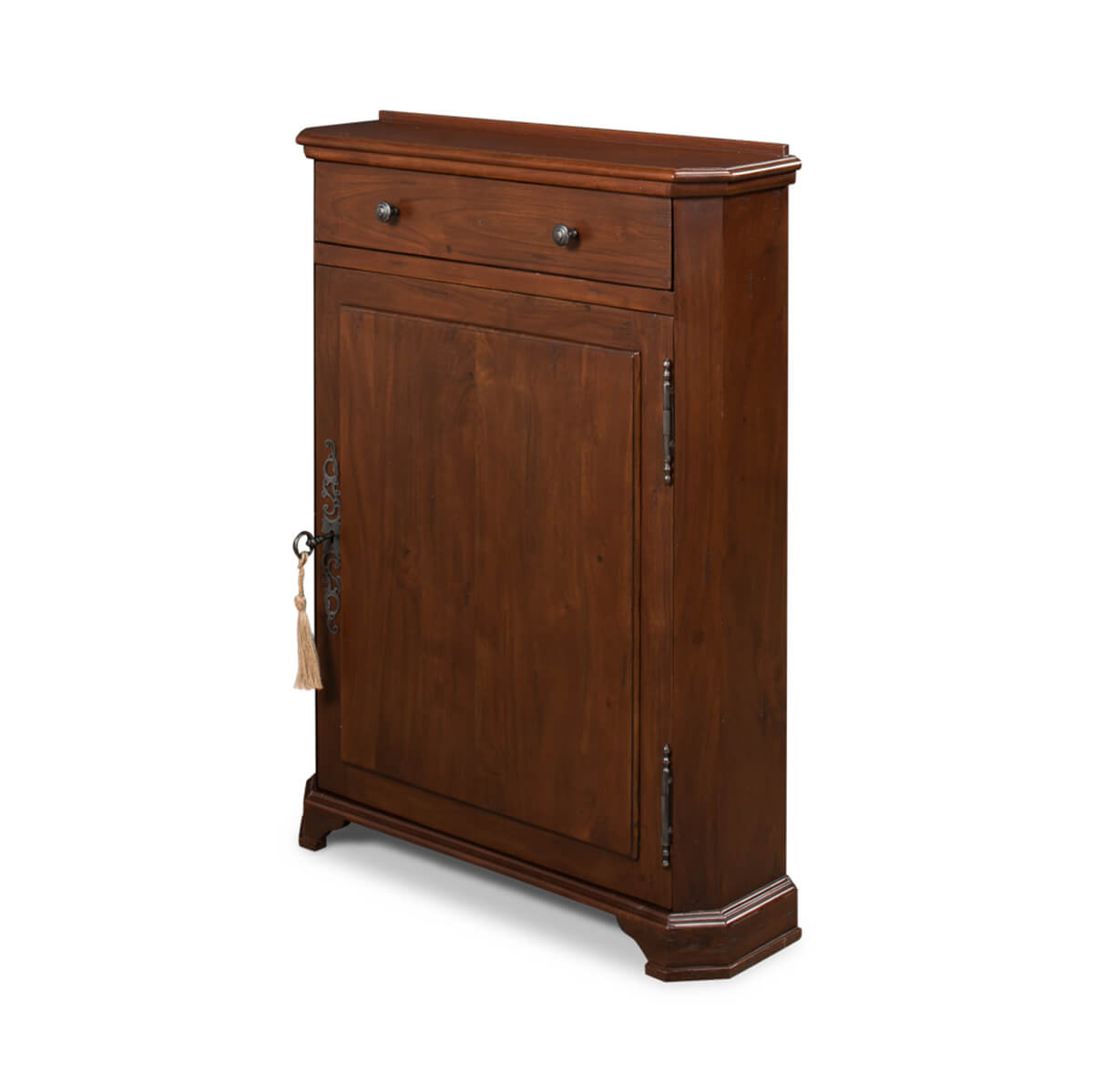Angled view of Regence style walnut side cabinet.