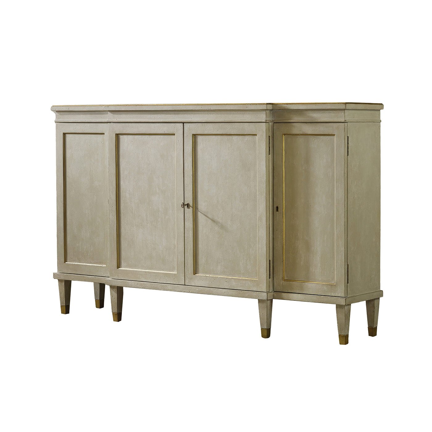Front view of Regency Antiqued Gray Painted Credenza.