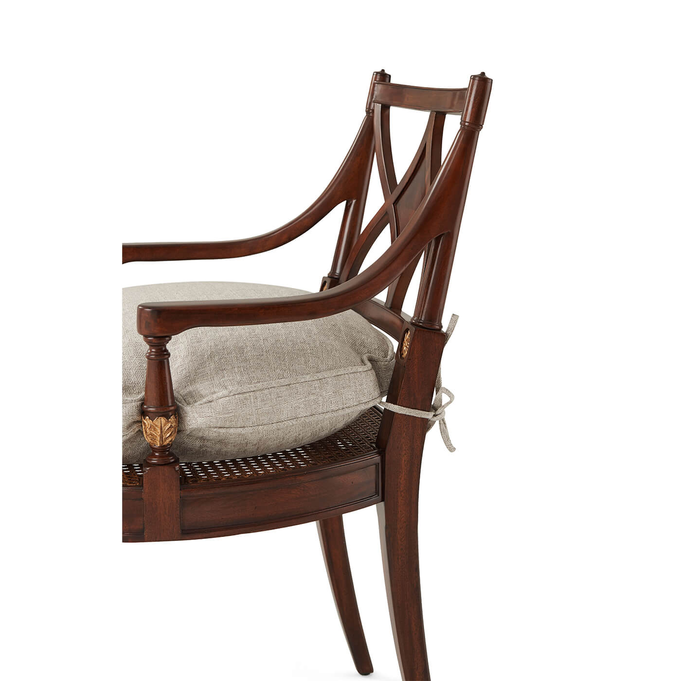 Close-up of Regency Armchair backrest and cushion ties.