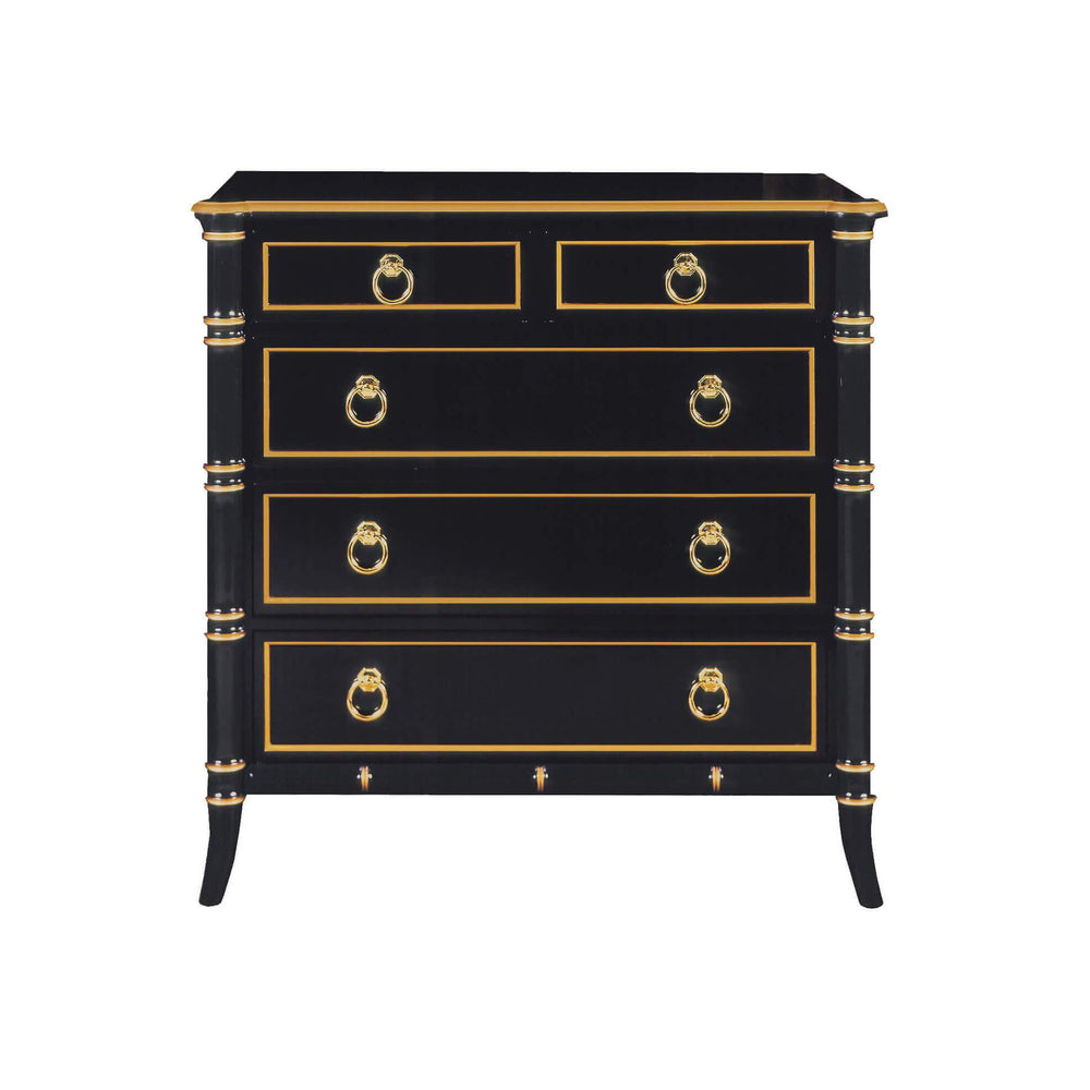 Black Regency Brighton style chest with gold accents.