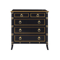 Black Regency Brighton style chest with gold accents.