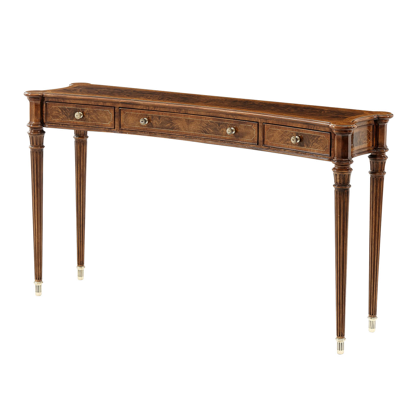 Elegant Regency console table angled front view.