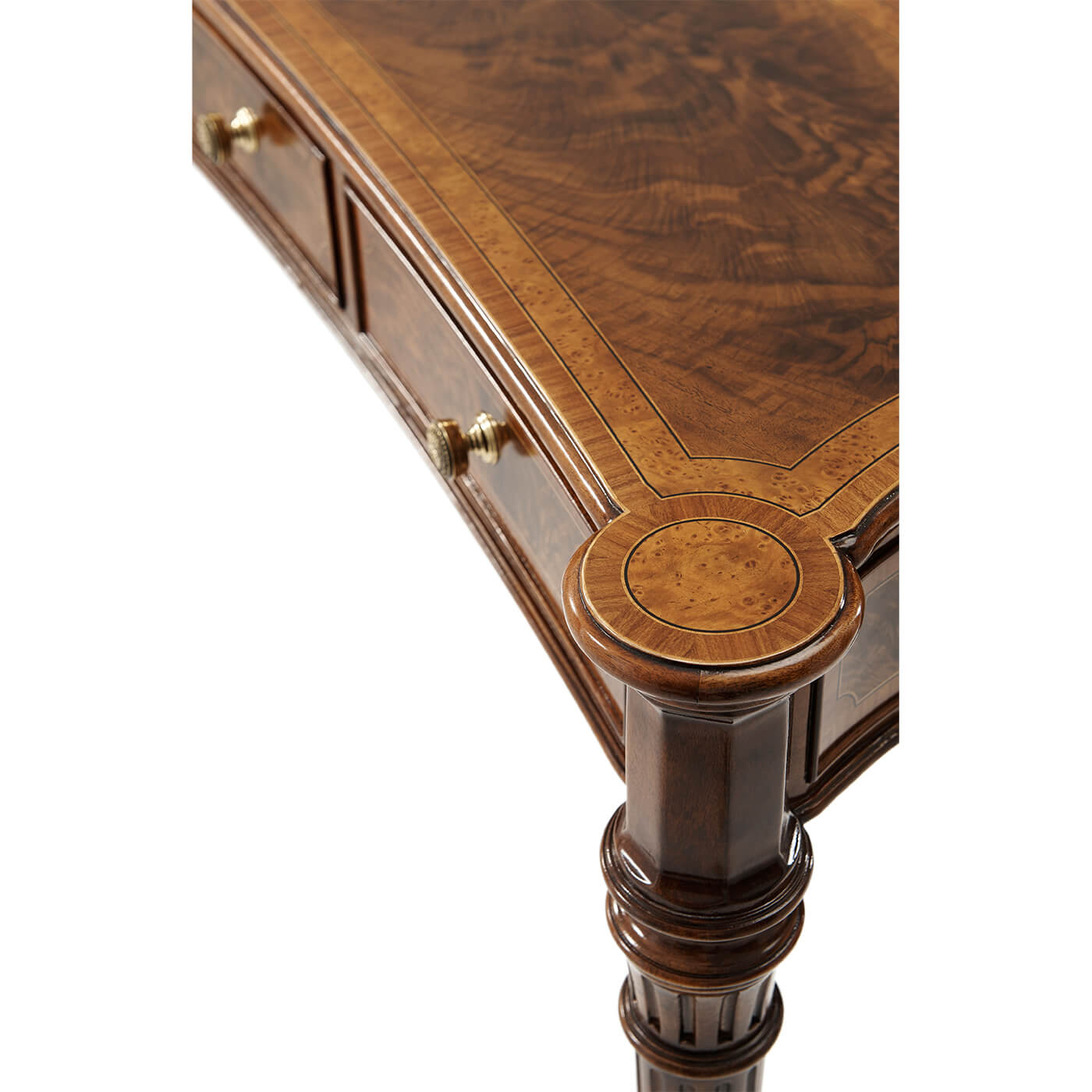 Close-up of Regency console table edge detail.