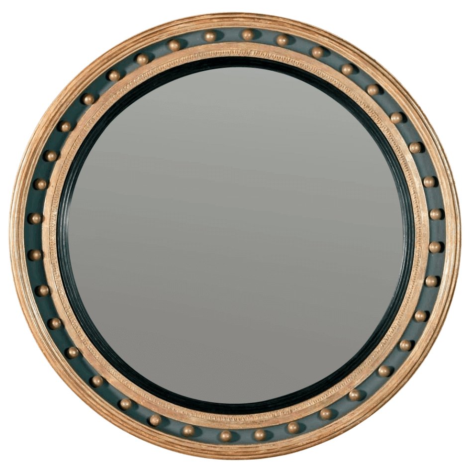 Round Regency convex mirror with ball decoration.