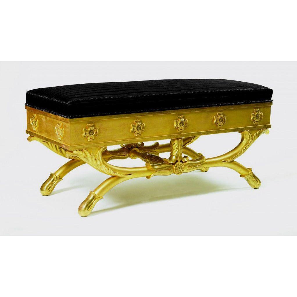 Regency Curule window seat, black cushion, gold decorative frame