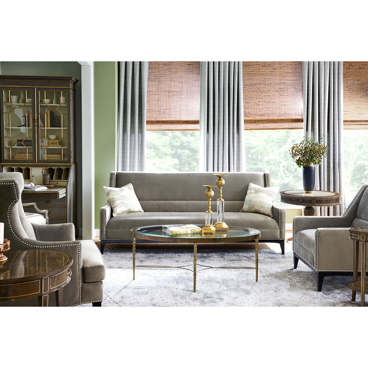 Regency drum end table in a stylish living room.