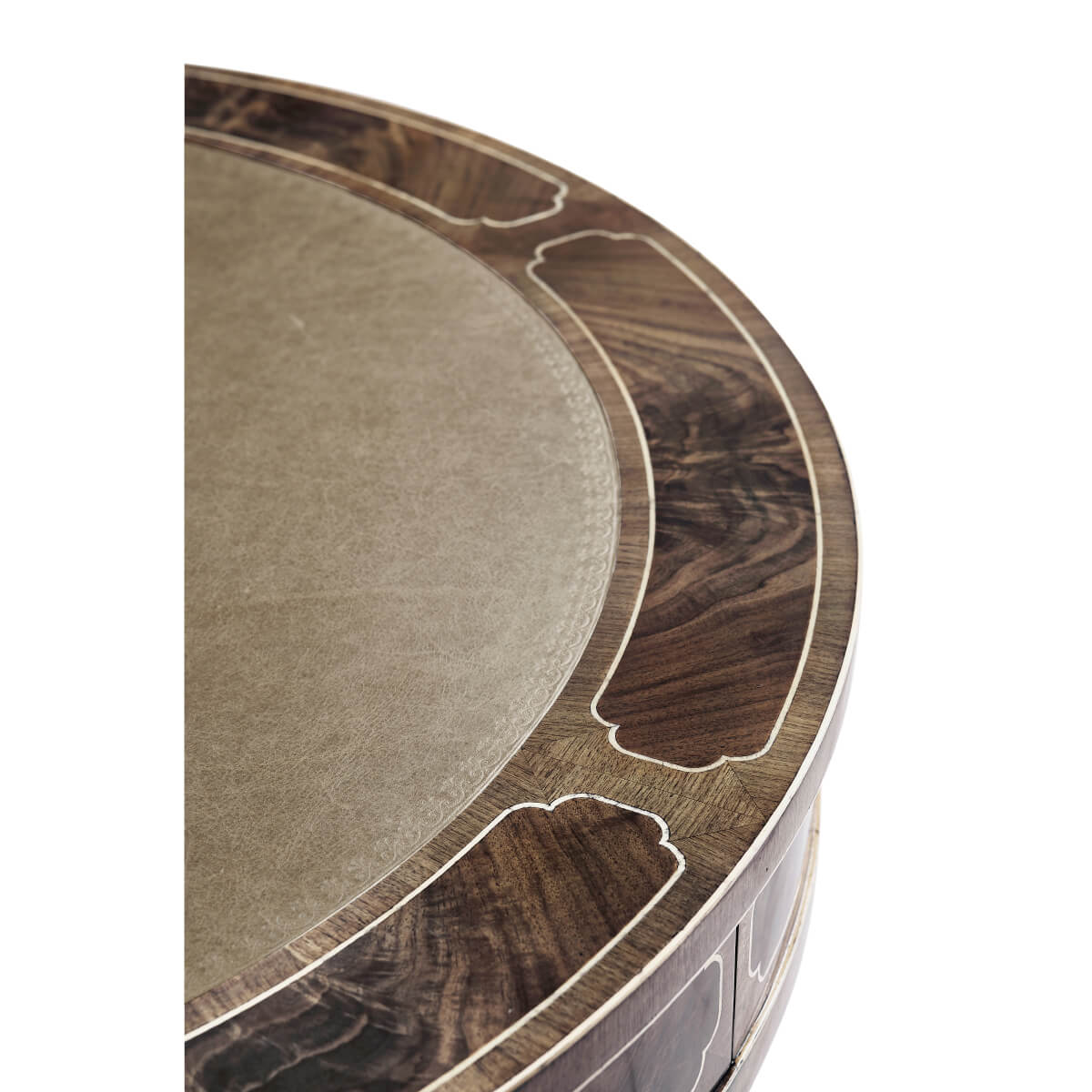Detailed view of Regency drum end table top.