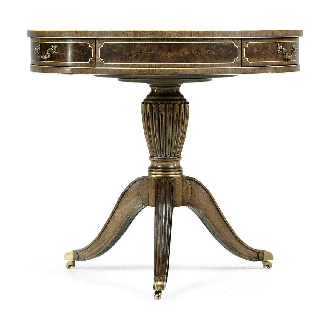 Side view of Regency drum end table details.