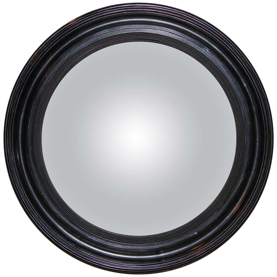Round Regency ebonized convex mirror front view.