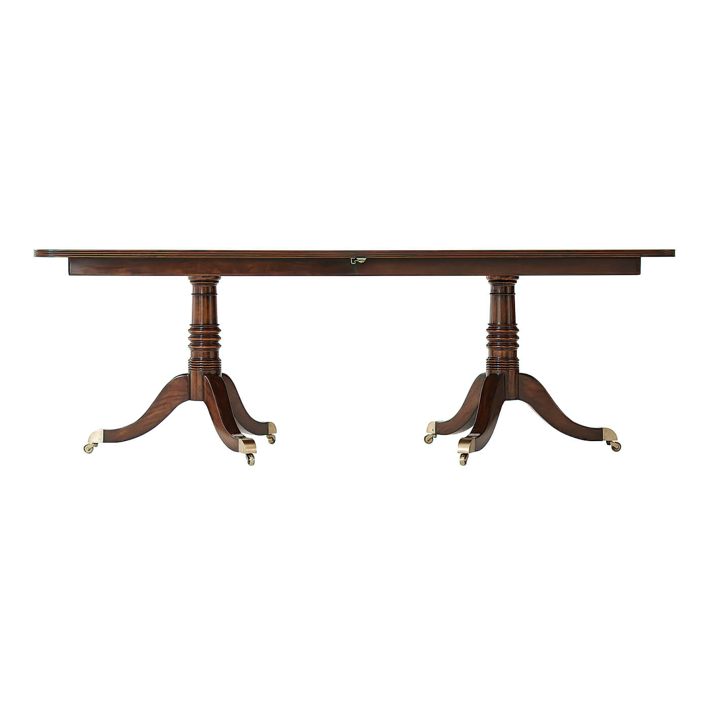 Side view of Regency extension mahogany dining table.
