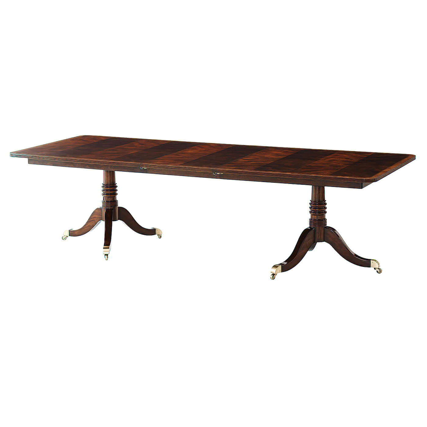 Regency extension mahogany dining table fully extended view.