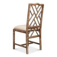Back angled view, side chair with faux bamboo design.