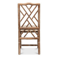 Back view, side chair, intricate faux bamboo lattice design.