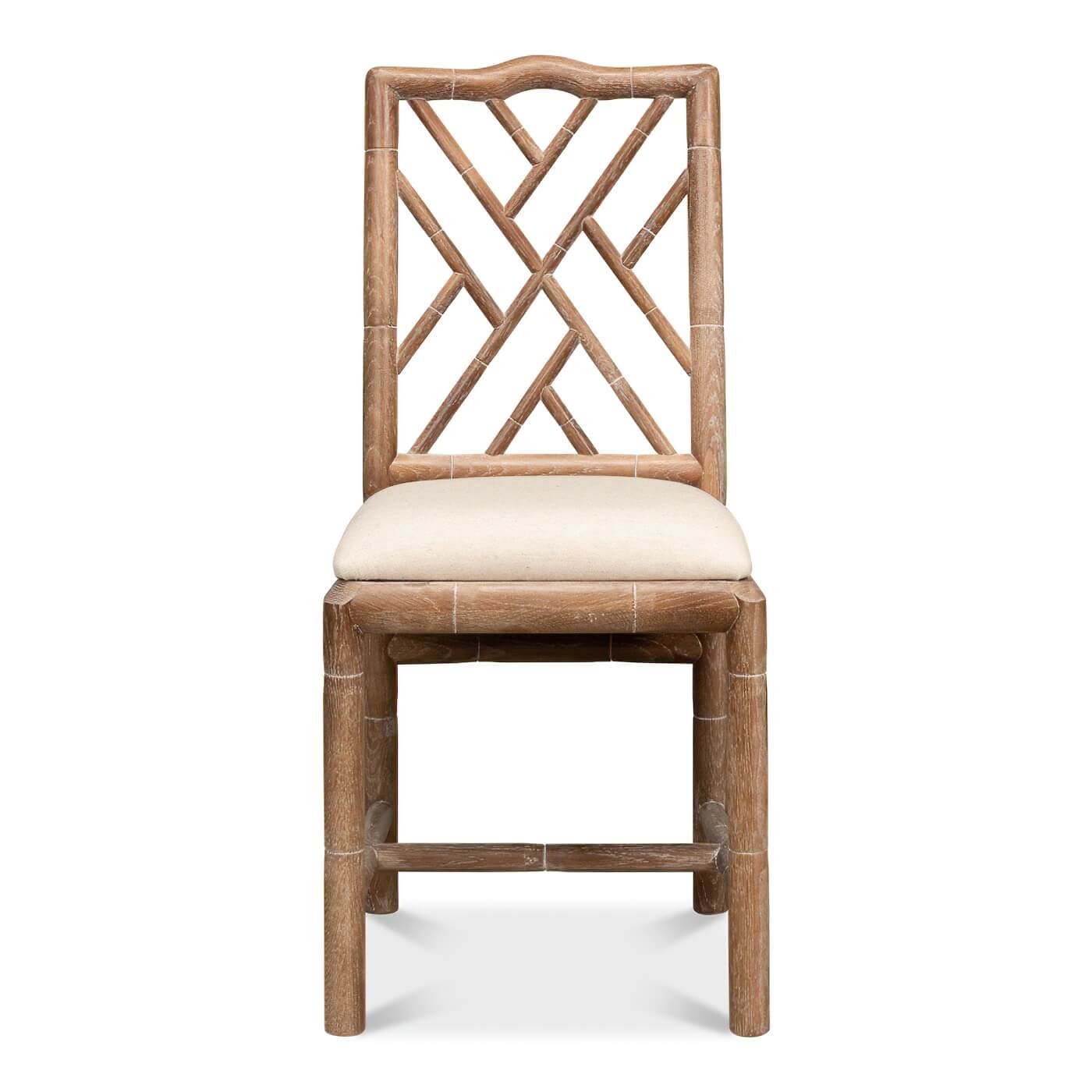 Front view of side chair, geometric back pattern.