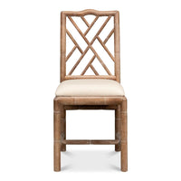 Front view of side chair, geometric back pattern.