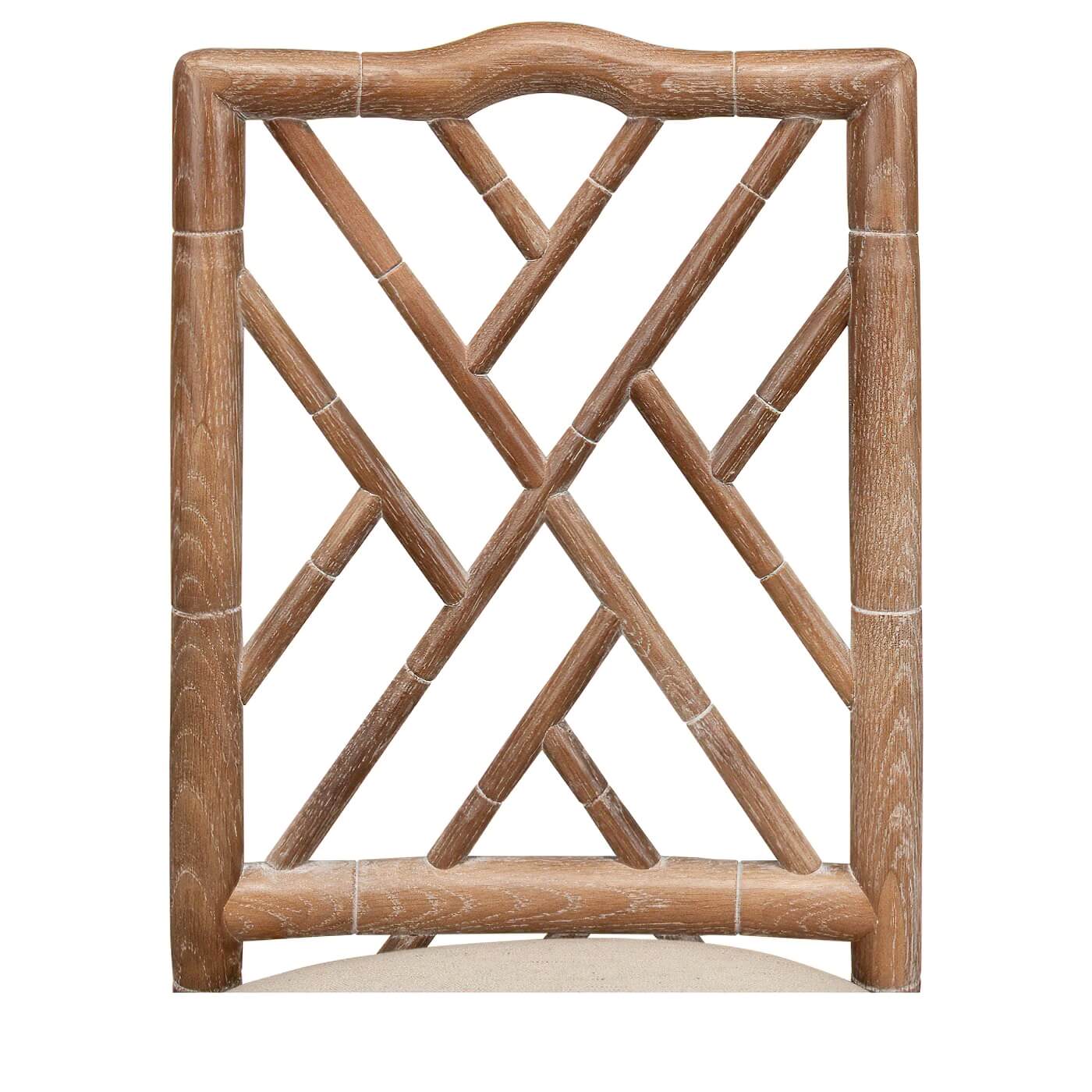 Detailed view of backrest design, faux bamboo structure.