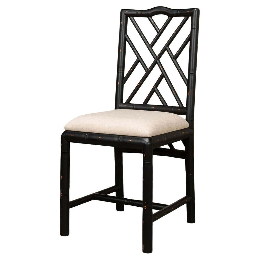 Black Regency faux bamboo side chair, front view.