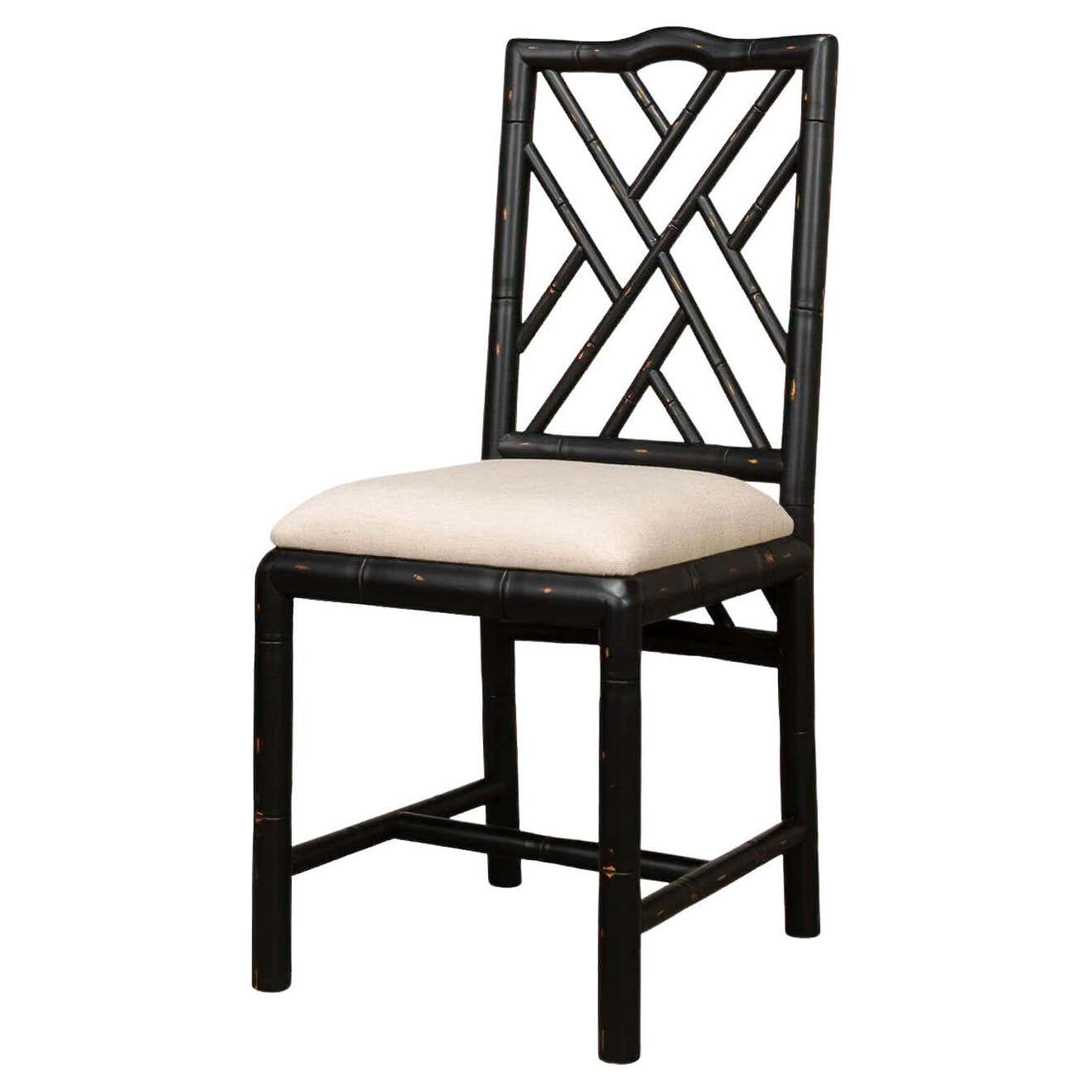 Black Regency faux bamboo side chair, front view.