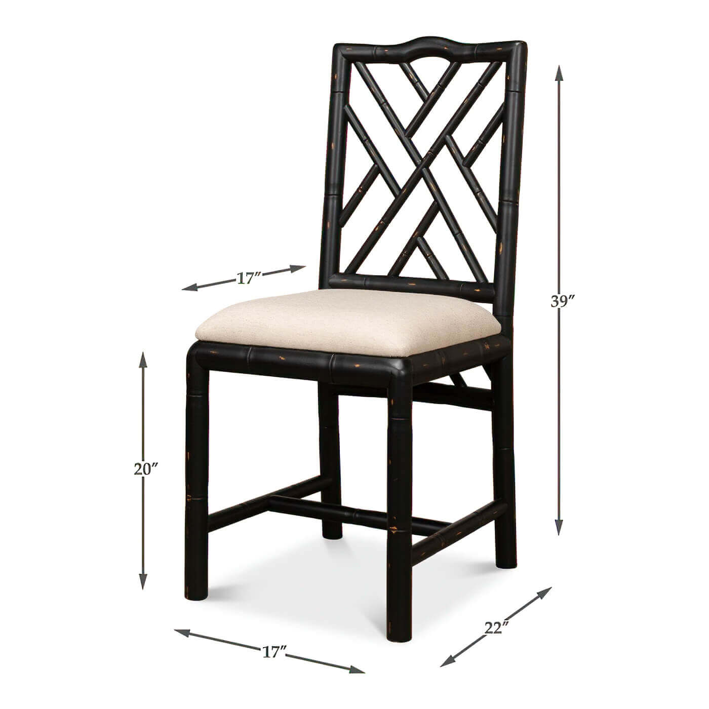 Dimensions of Regency faux bamboo side chair.