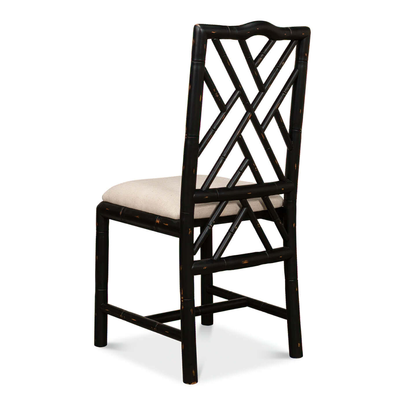 Regency bamboo side chair, back angled view.