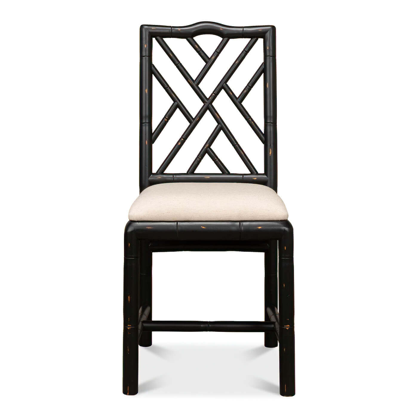 Regency faux bamboo side chair, front close-up.