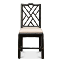 Regency faux bamboo side chair, front close-up.